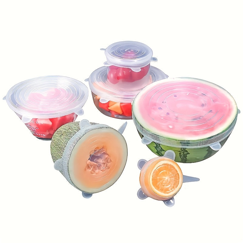 TEMU 6 Flexible Sealing Silicone Bowl Lids - Reusable, Dishwasher & Microwave Safe, Elastic Food Storage Lids For Kitchen Organization, For Easy