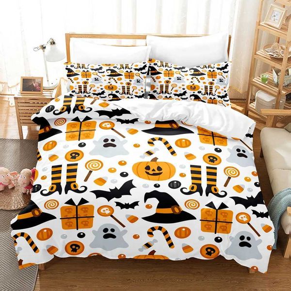 Halloween Down Duvet Cover Cartoon Pumpkin Double Bed Set Lantern Bedding Set Haunted Bedding Set Children Boys and Girls Y241231