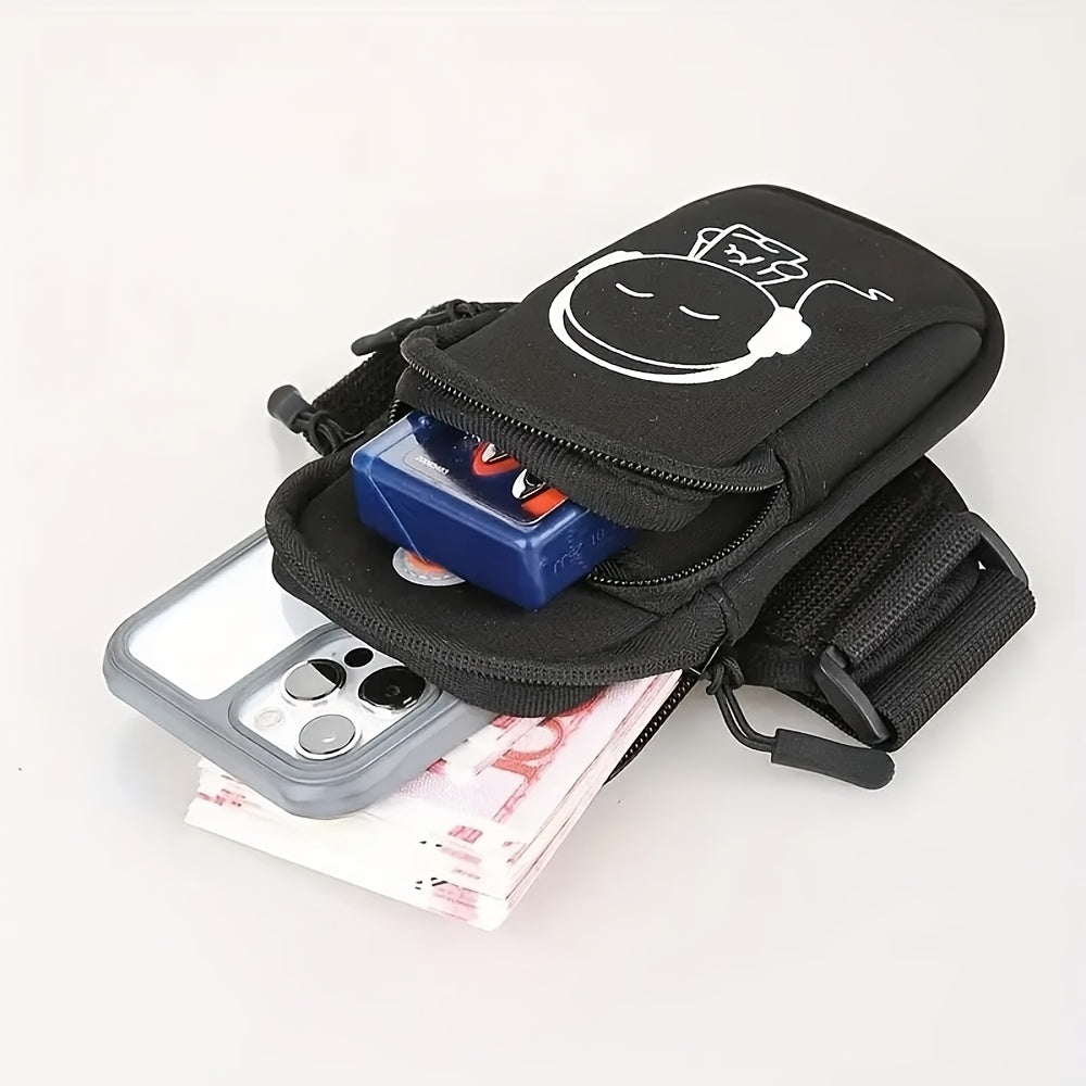 TEMU Running Armband Phone Holder - Multifunctional Sports Arm Bag With Zipper, Adjustable Strap, And Headphone Jack - Lightweight, Breathable