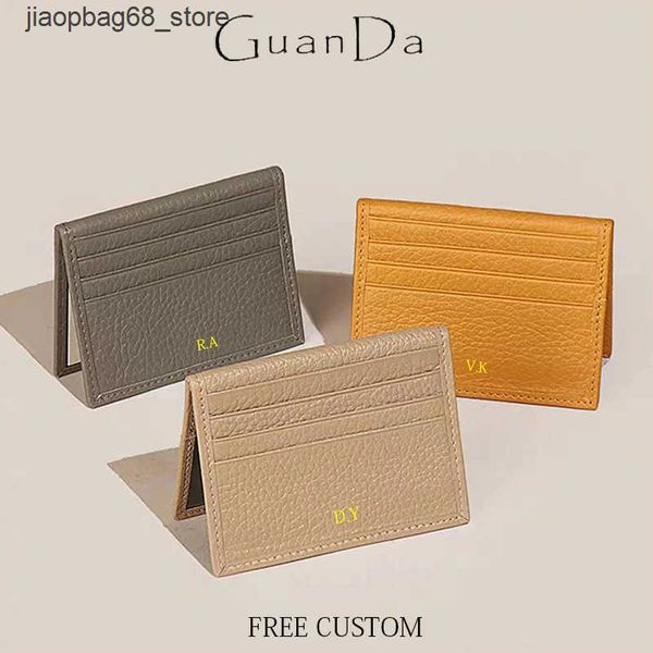 Wallets Customized original folding card holder leather ultra-thin portable wallet engraved business ID card bag Q241225