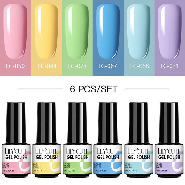 LILYCUTE 6PcsSet Gel Nail Polish Set 136Color Glitter Semi Permanent Hybrid Gel Varnish Base Top Coat Soak Off UV LED Nail Art 240702