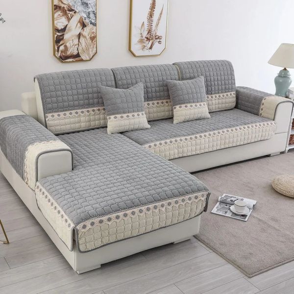 Corduroy sofa cushion anti slip and dustproof furniture cover lace n ultra soft sliding home decoration 241022