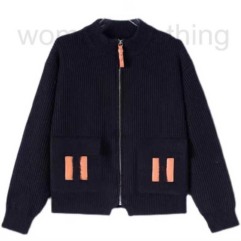 Women&#039;s Knits & Tees Designer Knitwear Cardigan Fashion H Leather Stand Collar Pocket Zipper Classic Knitwear Cardigan 2O81