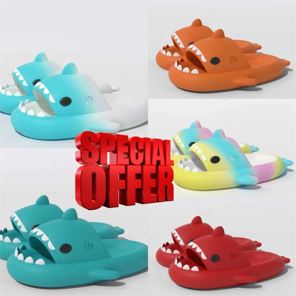2024 designer shark slippers summer sliders men women rainbow slides sandals pink blue grey memory sandals soft thick cushion slipper cloud slide in