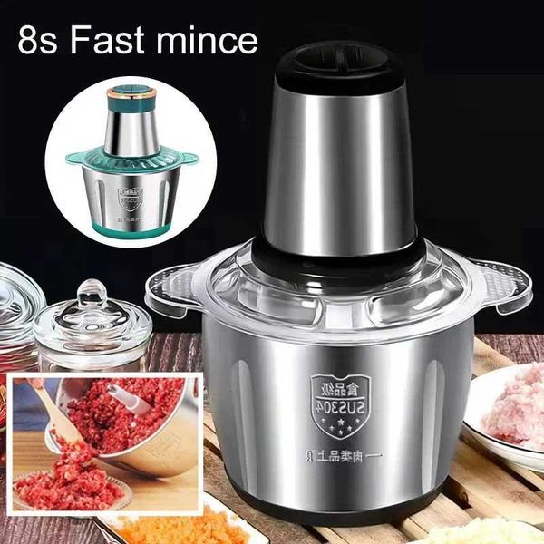 Electric Meat Grinder Stainless Steel Food Processor Chopper Kitchen Utensils Vegetable and Fruit Chopper Household Grinder B240803