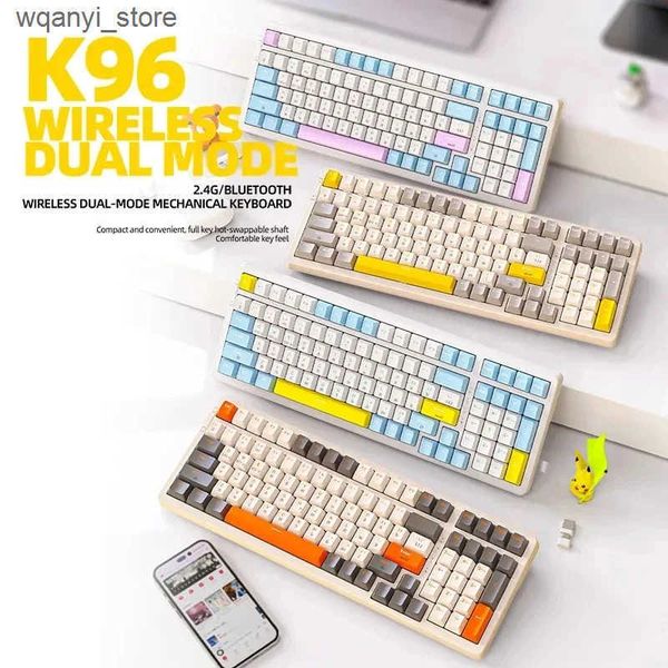 Keyboards K96 Gaming Mechanical Keyboard 2.4G Wireless-5.0 BT Red Switch 100 Key Hot Swap Rechargeable Gaming Keyboard PBT Keyboard L240910