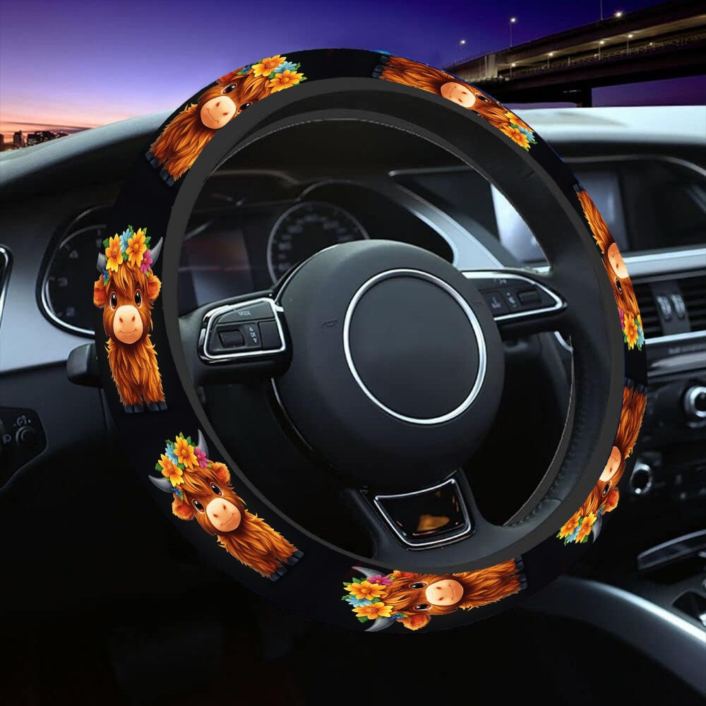 TEMU 1pc Cow Print Steering Wheel Cover - Anti-slip, Elastic Car Accessory, 15 Inch, Universal For Cars, Suvs, Trucks - Enhances Driving Pleasure & A