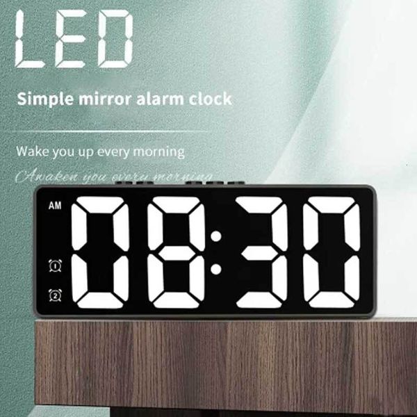 LED Electronic Mirror Alarm Digital Sound Control Temperature Clock Desktop Decoration