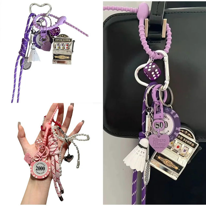 Complicated Delicate Bag Charm Keychain Decoration Pendant With Hanging Rope Handbag Key Ring Ornament Travel Accessories 250227