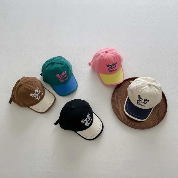 Korea Letter Kids Baseball Caps Fashion Autumn Boys Girls Sunshade Match Color Duck Tongue Hats Baby Peaked Cap T250121