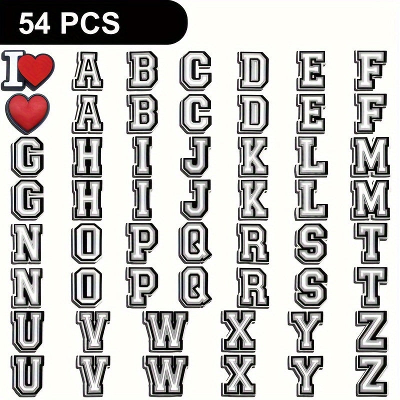 TEMU A Set Of 26-54 Black And White Letter-themed Charms For Shoes, Suitable For Shoes, Beach Bags, And Bracelet Accessories - Detachable Creative -