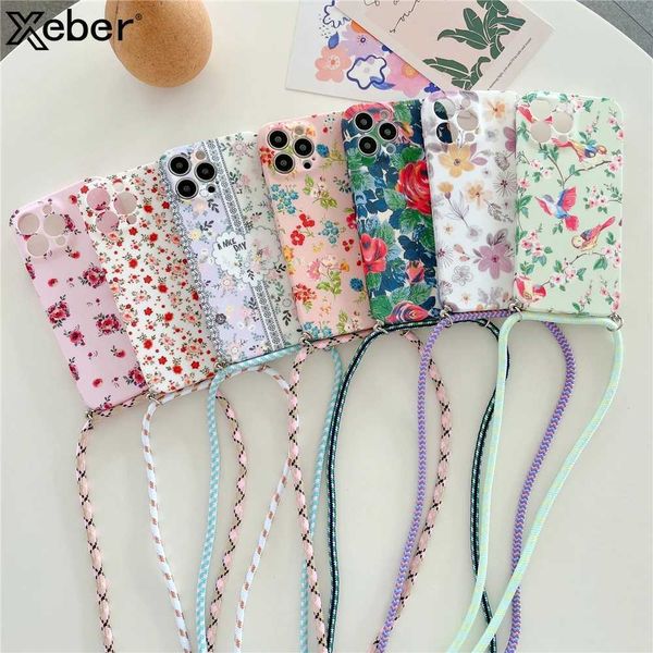 Cross system drawstring flower phone case suitable for iPhone 16 15 14 13 Pro Max 12 11 XS XR X soft shock resistant camera protection cover