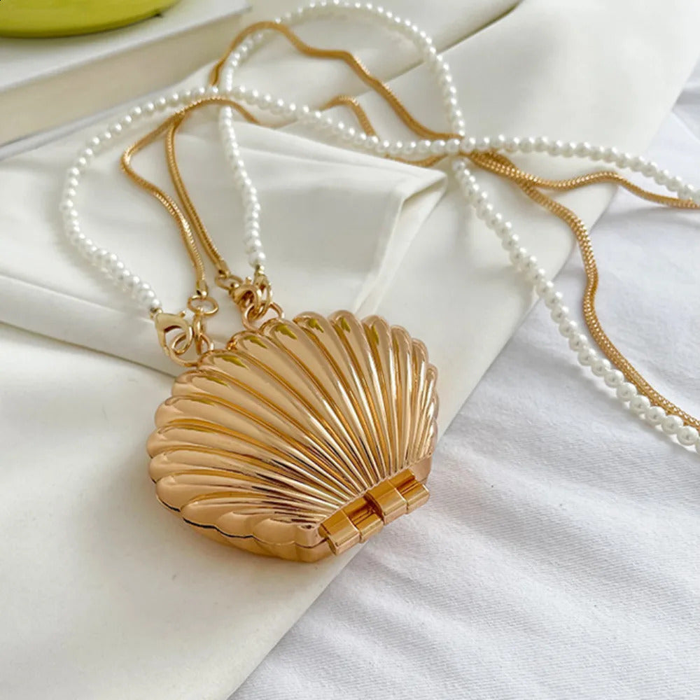 2024 Summer Lipstick Bags for Women Fashion Pearl Mini Purse Crossbody Bag High Quality Gold Shell Shoulder 240919