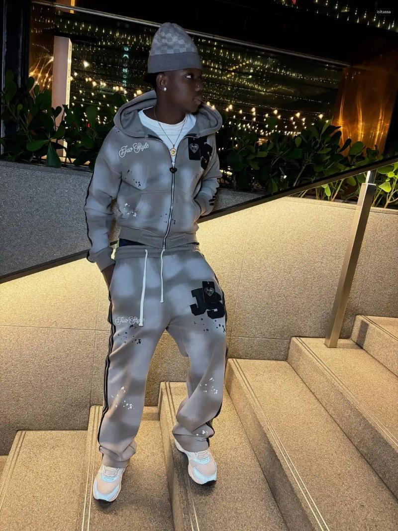 Men&#039;s Tracksuits Light Grey Classic Style Sports Set Street Hip Hop Stripe Fashion 2025 Wear