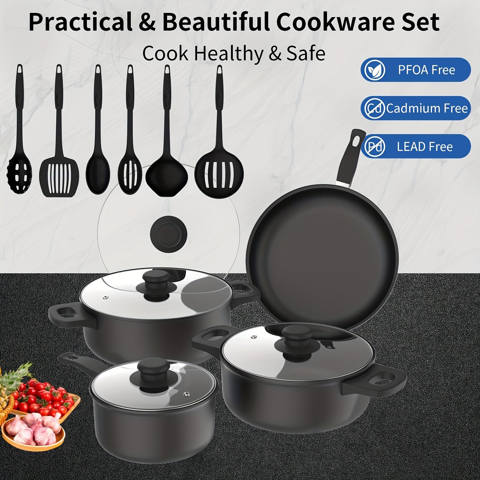 TEMU 13pcs Cookware Set, Durable Kitchen , Includes Frying Pan, , Milk Pan, Lid And Cookware, Suitable For Cooking Kitchen And Outdoor Camping, Gift