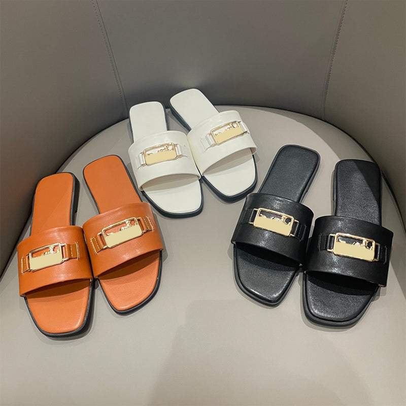designer slides women slippers non-slip leather sandals summer beach new flat sandals home slippers