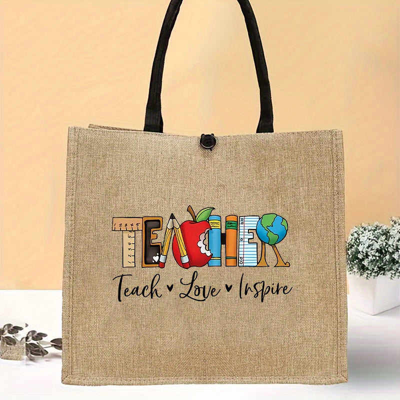 TEMU Teacher's Handbag, String Pattern, Durable Fabric, Polyester Lining, Random Print, With Fixed Straps And Snap Closure, Perfect Gift For , Ideal