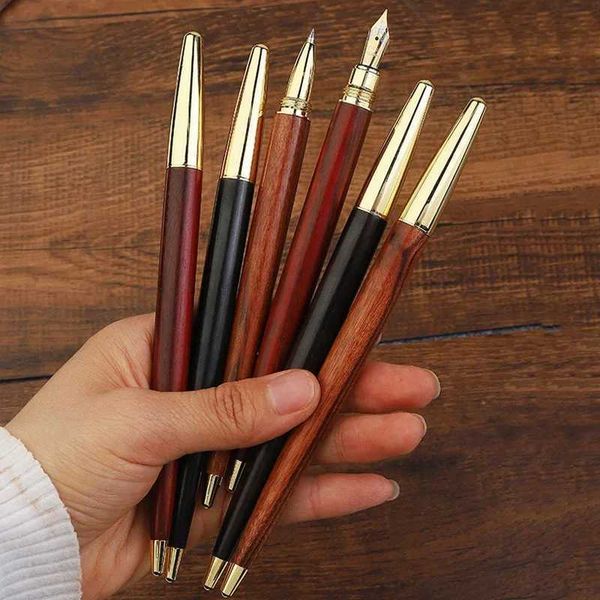 Retro Simple Sandalwood Wooden Fountain Pens Office Signature Pens Students Writing Painting School Stationery Supplies Y250116
