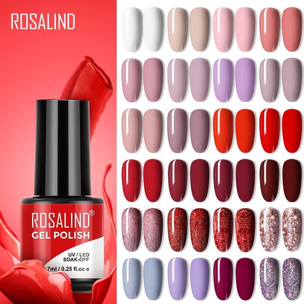 ROSALIND ML Nail Polish Glitter Gel Semi Anent All For Manicure Soak Off Nails Art Base Top Coat Varnishes