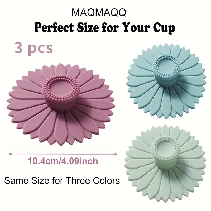 TEMU 1 Cup For Multiple Uses! A Set Of 3 Sunflower Silicone Cup Lids, A Considerate Guardian For Tea, Coffee And Beverages