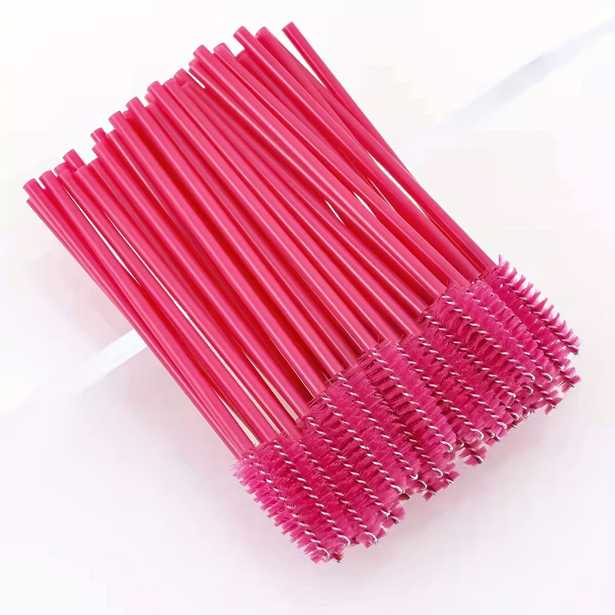 TEMU 200 Rose Red Disposable Mascara Brush Sticks - Soft Nylon Bristles, Hypoallergenic Abs Plastic Handles, Ideal For Eye Black, Eyebrows & Eyelash