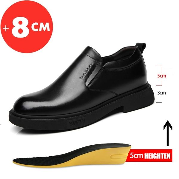 Mens leather shoes high elevator shoes mens dress shoes sliding in business comfort shoes adding 6-8cm wedding shoes 241007
