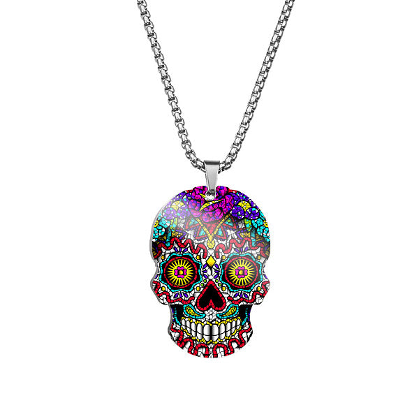 Collares colgantes de calavera con flores de acero inoxidable que no se deslustran