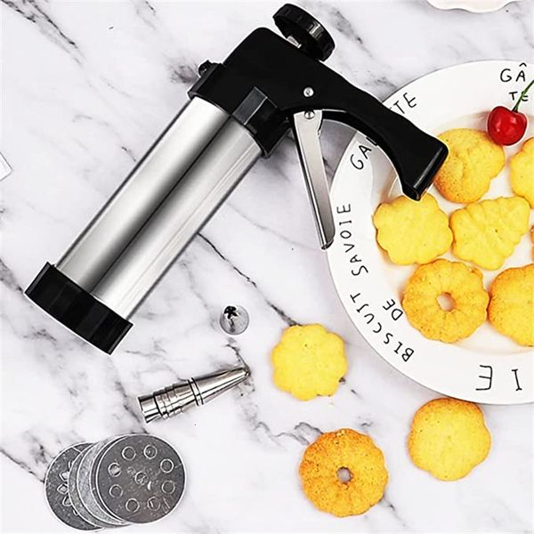 Baking Moulds 8Pcs set Stainless Steel Cookie Decorative Gun Biscuit Hand Pressing hine Household DIY Tools Kitchen Accessories 230520