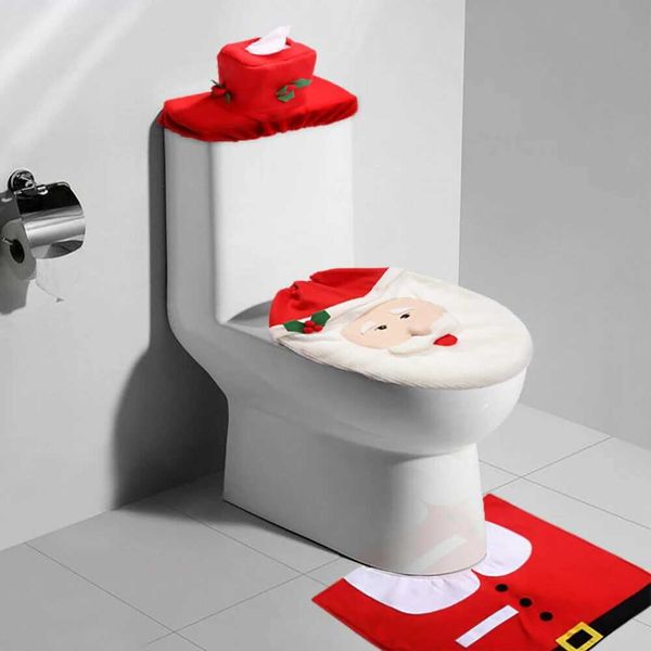 3 pieces of Christmas bathroom decoration set Christmas supplies Santa Claus bathroom set toilet seat cover carpet bathroom mat Christmas ho