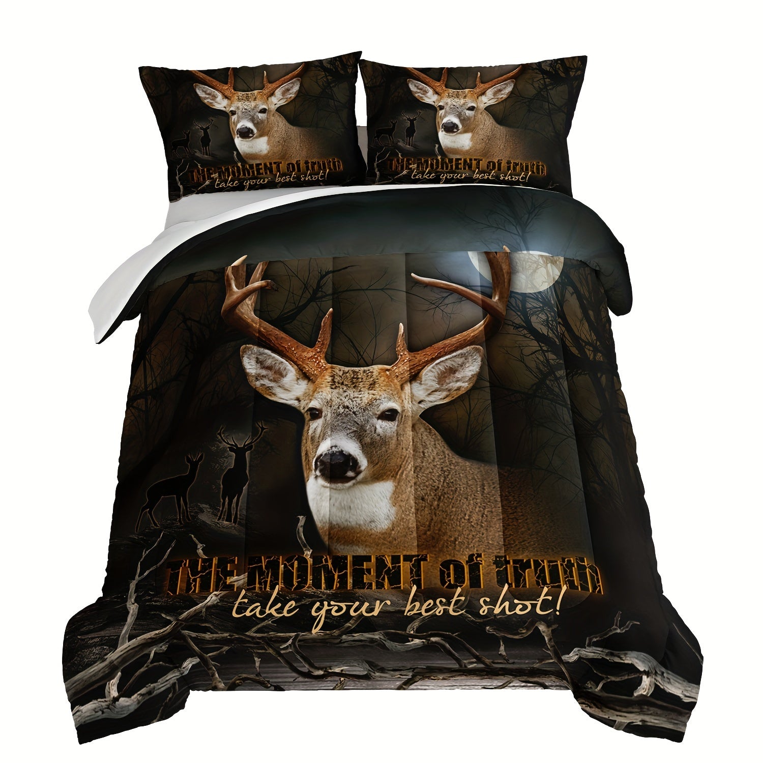 TEMU 3pcs Fashion Comforter Set (1 * Comforter + 2 * Pillowcase, No Core), Hunting Theme Deer Print Bedding Set, Soft And Comfortable Skin-friendly
