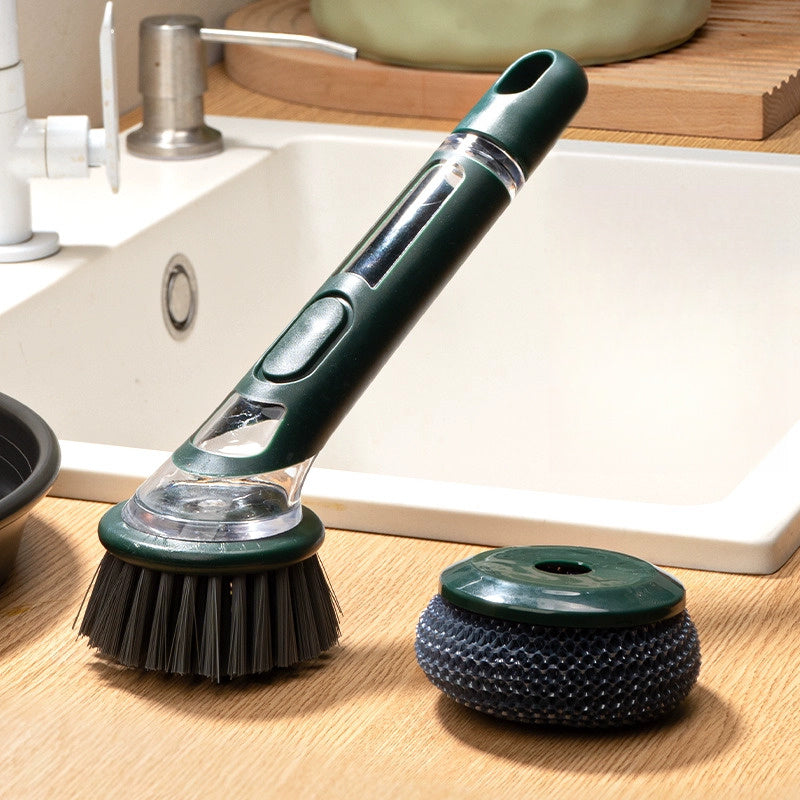 TEMU Ergonomic Dishwashing Brush With Soap Dispenser - Extended Handle, Replaceable Head For Of Pots, Pans & Sinks - Essential Kitchen Tool
