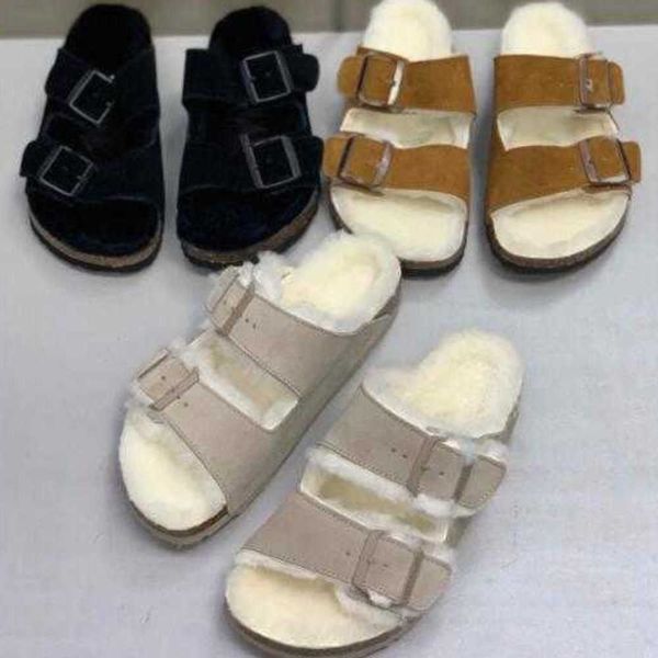 scuff Slippers Australia Designer Winter Fur Wool Boston Birkin Slippers Pull Cork Sandales Suede Slides Fur Wool Plush Warm Slipper Comfort