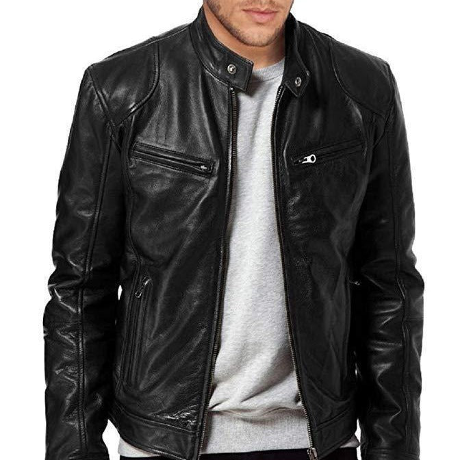 Mens wear mens leather jacket mens youth stand collar punk mens motorcycle leather jacket plus 241211