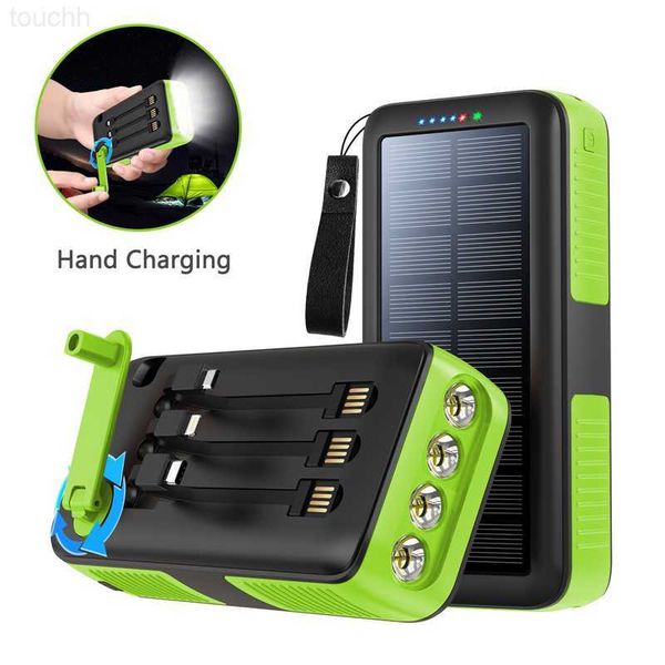 Cell Phone Power Banks 61200mAh Hand Crank Solar Power Bank 2 USB Portable Charger Powerbank with Flashlight for iPhone 13 iPad Macbook Phon