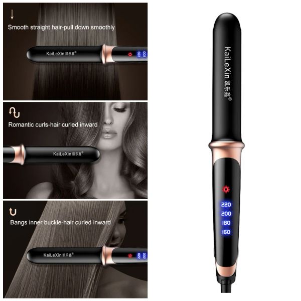 2 in 1 Straightener Roller Four-Gear Control Heat Curler LCD Temperature Adjustable Styg Tool Hair Straigh