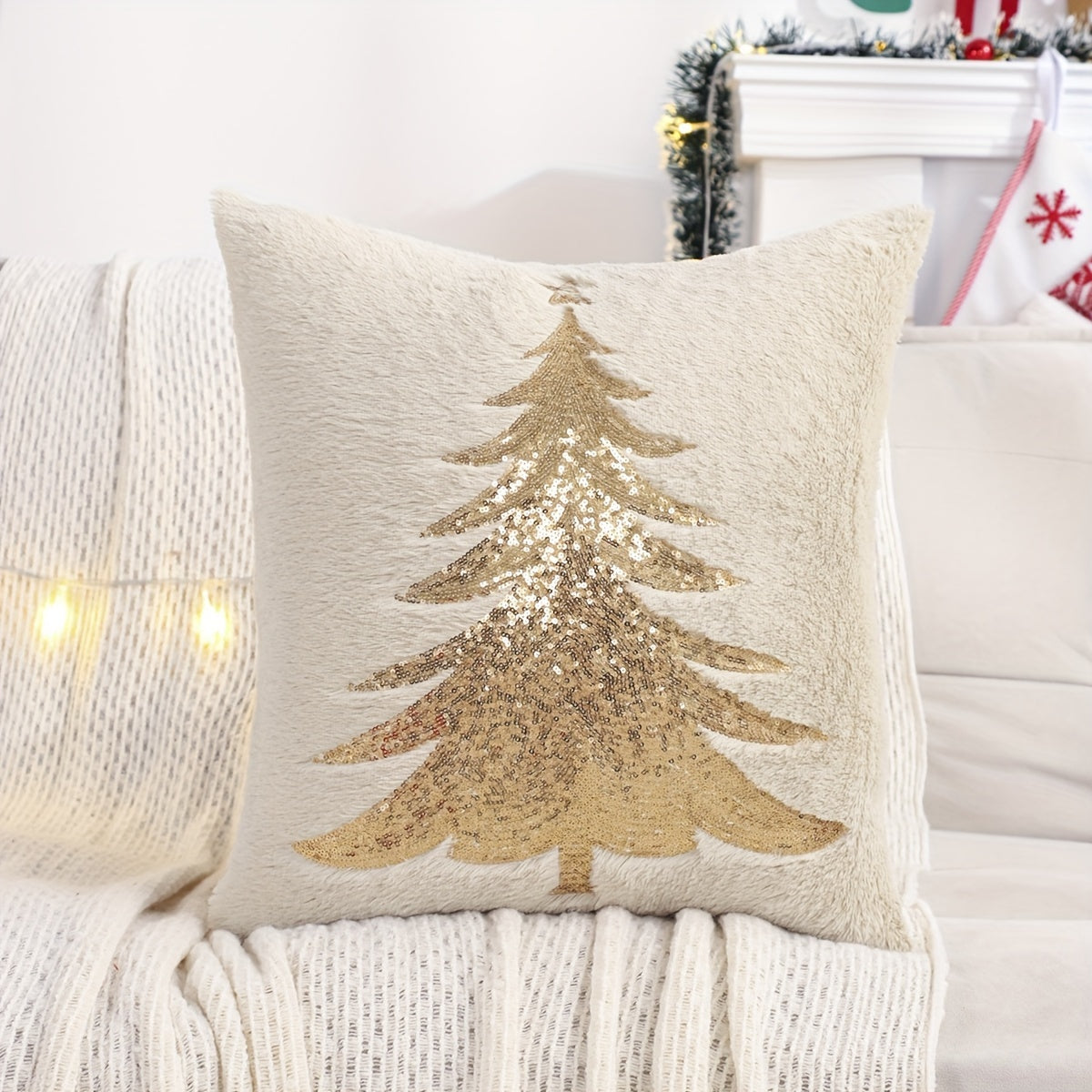 TEMU 2pcs Traditional Christmas Tree , Embroidery, For , , Zippered, Knitted Polyester Decorative Pillowcases