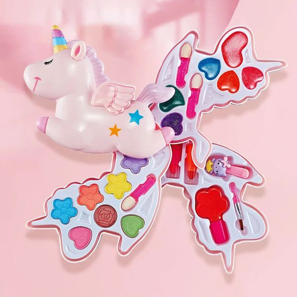 Kid Pink Unicorn Makeup Kit Box Washable Simulation Pretend Play Cosmetic Set Toys Non-Toxic Safe Bracelet Beauty Toy Gift Girl 250109