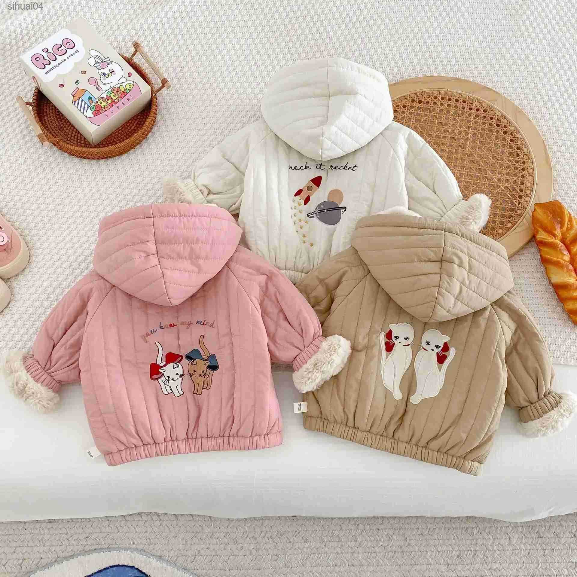 2024 Winter New in Kids Baby Girls Boys Thick Plush Warm Outerwear Children Hooded Cartoon Zipper Jacket 0-5Y L250722