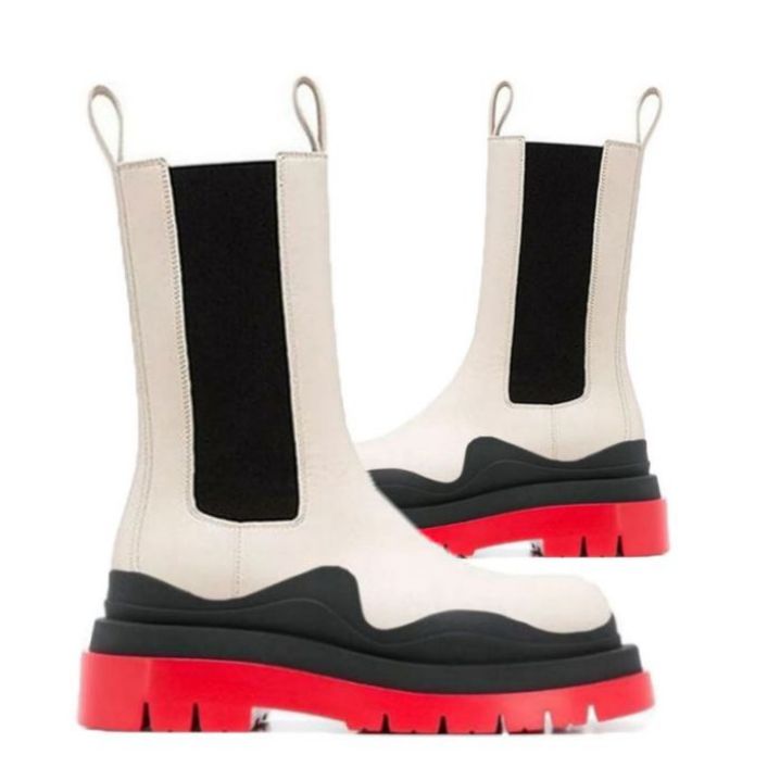 women man bottega red soles boots luxury tire lean leather chelsea womens white booties men lug platform chunky shoes lady knight boots designer boo
