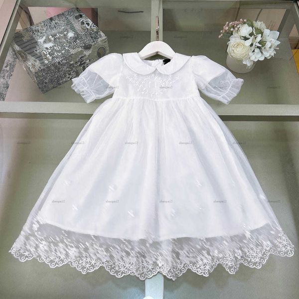 Luxury girls partydress Letter logo embroidery baby skirt Size 90-150 CM kids designer clothes Pure white lace design Princess dress