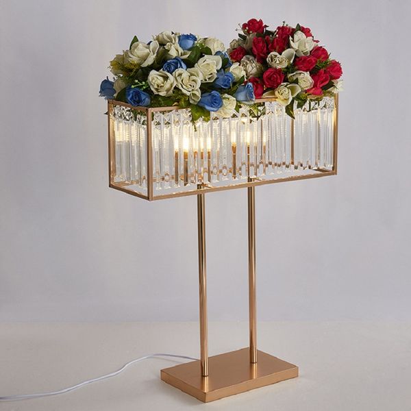 Candle Holders Wedding Centerpiece Glass Crystal Pendant Flower Stand Rectangular Main Table Flower Arrangement Decoration Ornaments