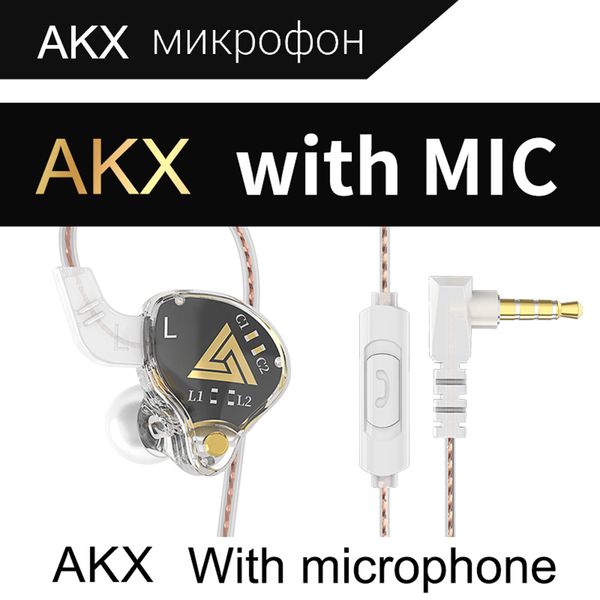 QKZ AKX Metal Wired In Ear Earphones IEM HiFi Monitor Dynamic Driver Headphone 3.5mm Plug Mic Earbuds Bass Sport Headset