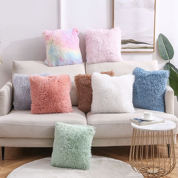 Cushion Decorative throw pillow solid color sofa cover sea velvet office home cushion 230104