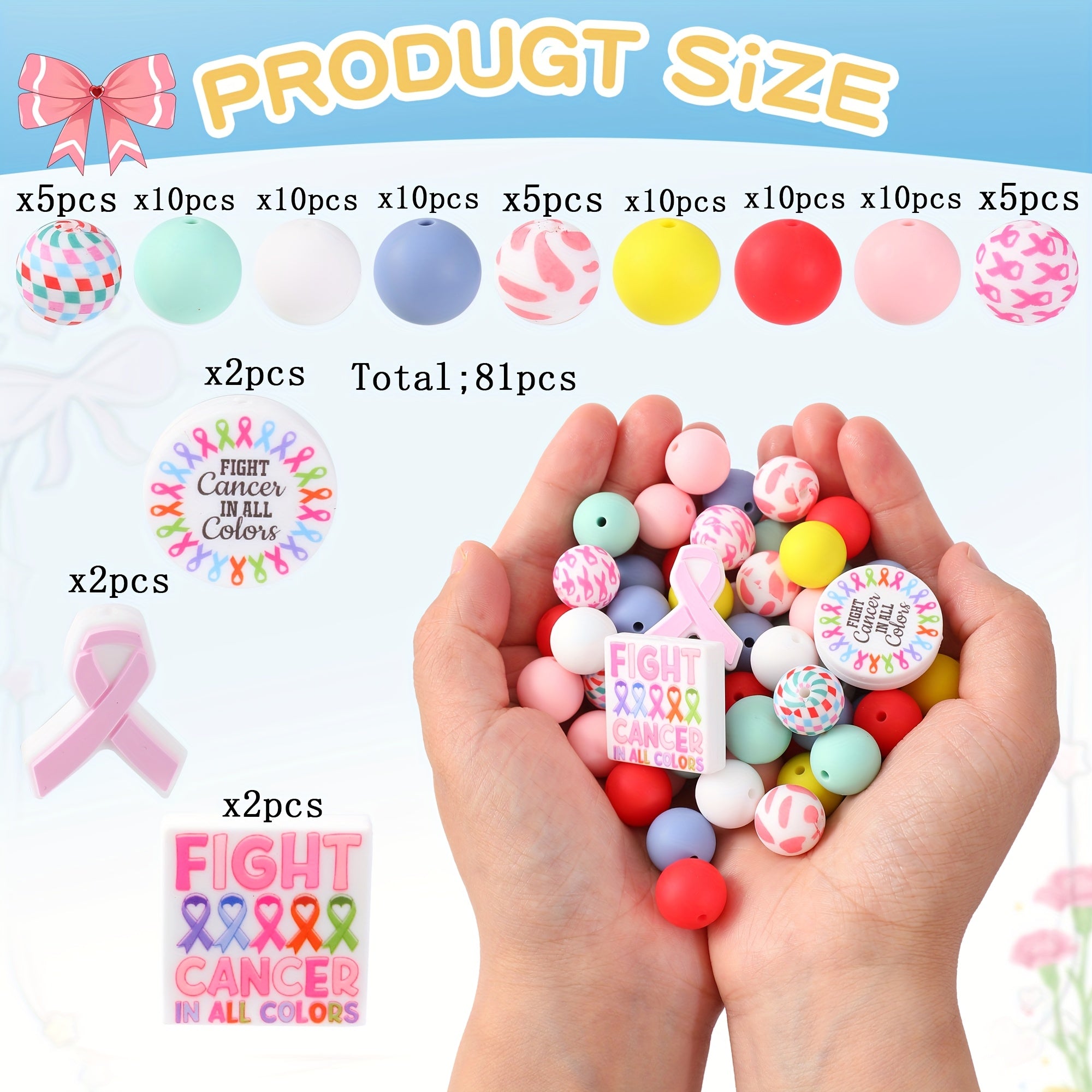 TEMU 81 Colorful Ribbon Shaped Silicone Bead Sets, Diy Necklaces In Shapes, Key Chains, Bag Chains, Mobile Phone Bands, Bracelets, Jewelry Making