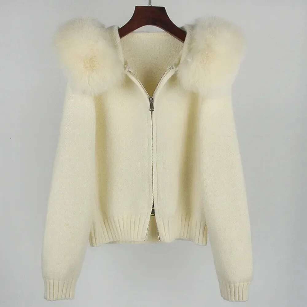 OFTBUY 2024 Autumn Winter Casual Hooded Real Fox Collar Fashion Short Knitted Jacket With Natural Fur Coat For Women
