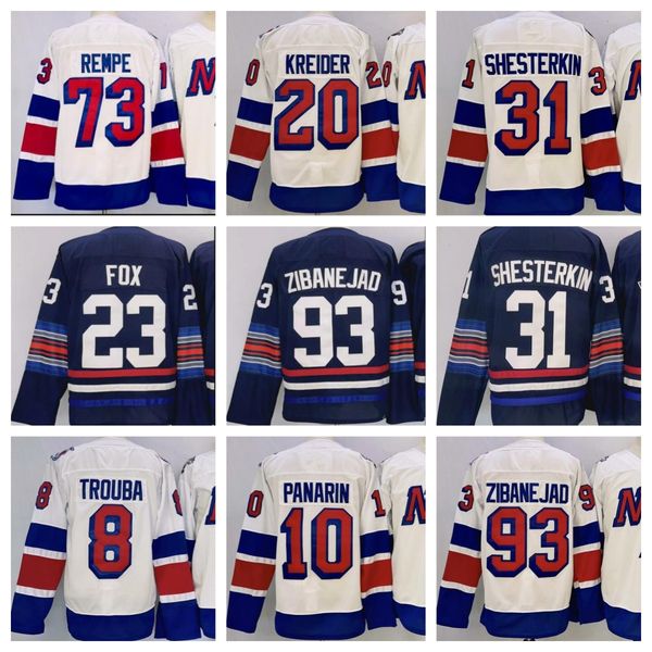 Stitched 2024 Stadium Series Matt Rempe 73 Artemi Panarin 10 Mika Zibanejad 93 Shesterkin 31 Fox 23 Kreider 20 Trouba 8 Hockey Jerseys White