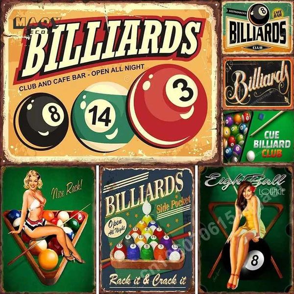 Retro Billiards Club Tin Sign Cafe Bar Beer Snacks Wall Art Decoration Man Cave Vintage Metal Tin Signs PaintingsXJ241120