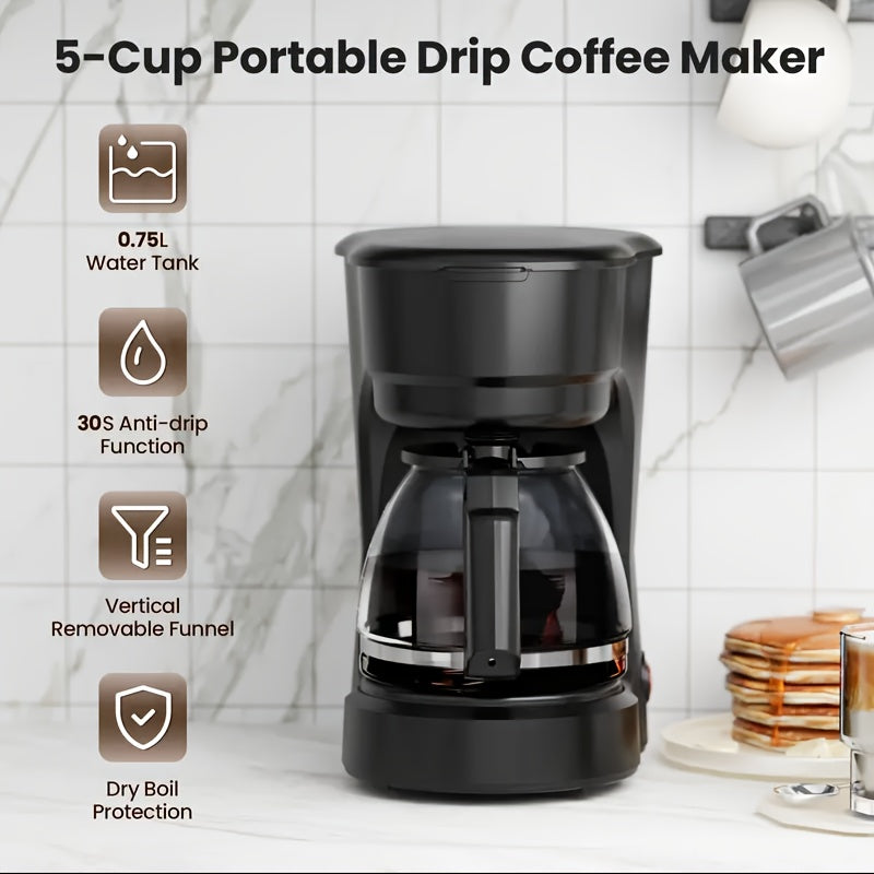 TEMU Kozeewarm 5-cup Drip Coffee Maker With Leak-proof Design, Integrated Heating & Insulation, Auto Shut-off & Adjustable Water Temperature - Us