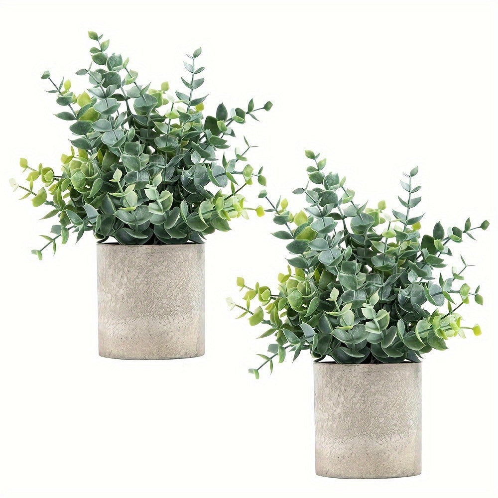 TEMU 2pcs Artificial Eucalyptus Potted Plants Small Fake Plants In Pots Eucalyptus Potted Plant Set For Home Shelf Decoration Office Table Desktop