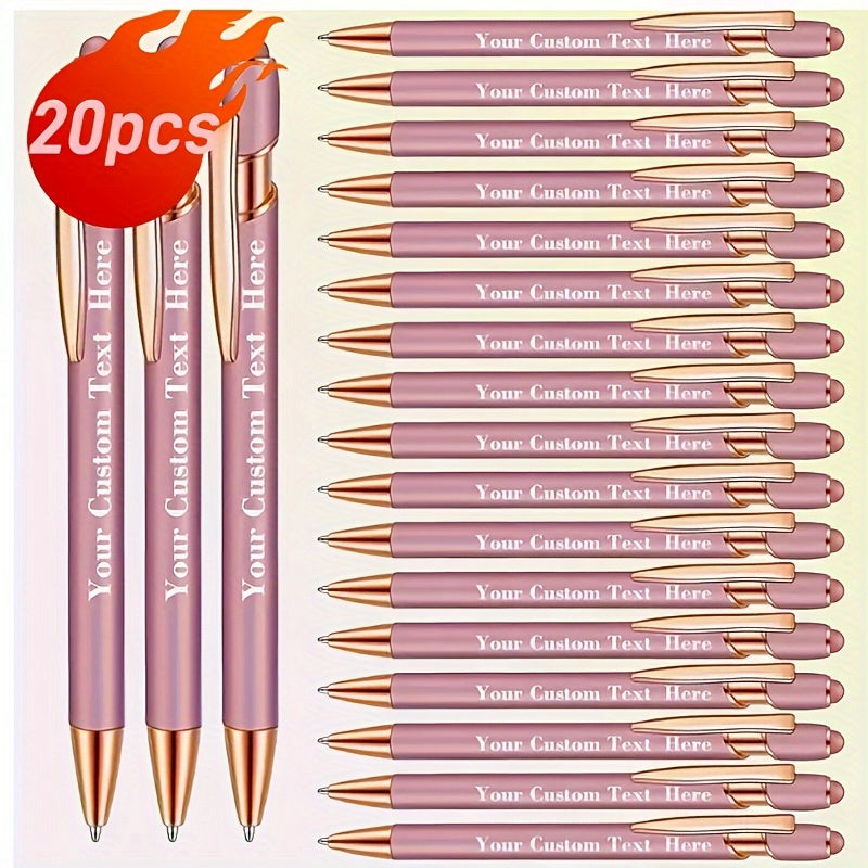 TEMU 20pcs Custom Oval Metal Retractable Ballpoint Pens - Screen Compatible, , Thick Nib, Black Ink, Ideal For Birthdays, Office, Business, School